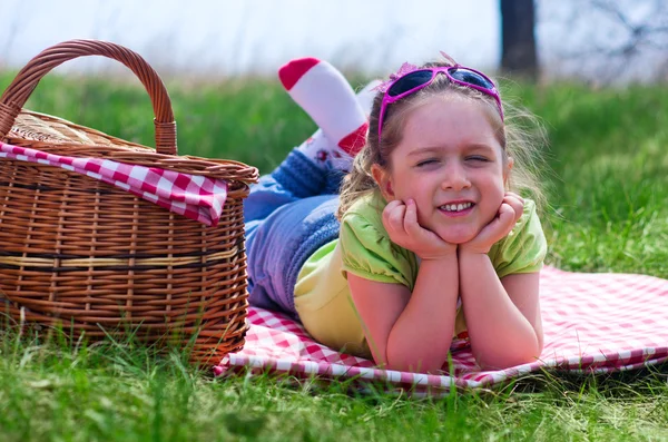 Маленькая девочка на пикнике — стоковое фото