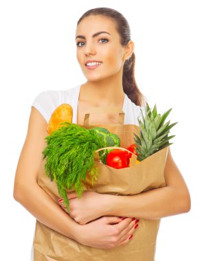 tam gıda torbası ile genç kız