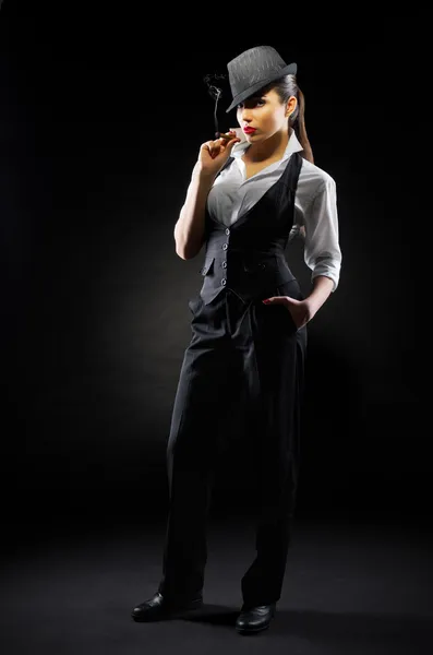 Girl with cigar — Stock Photo, Image