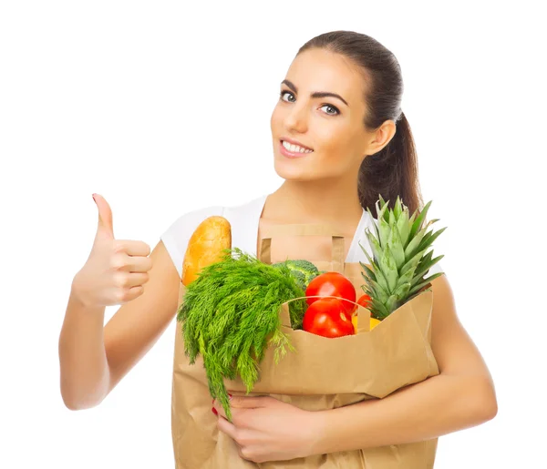 Chica con bolsa de comida —  Fotos de Stock