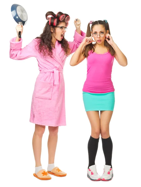 Housewife screams to her daughter — Stock Photo, Image