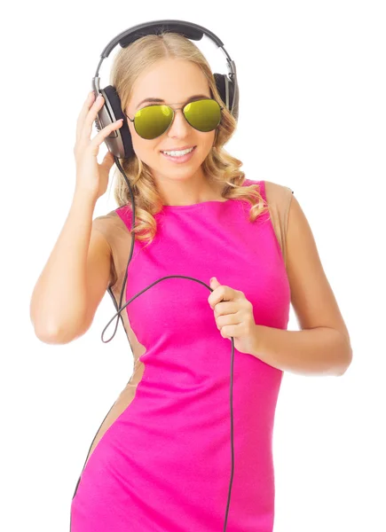 Young smiling girl with headphones — Stock Photo, Image