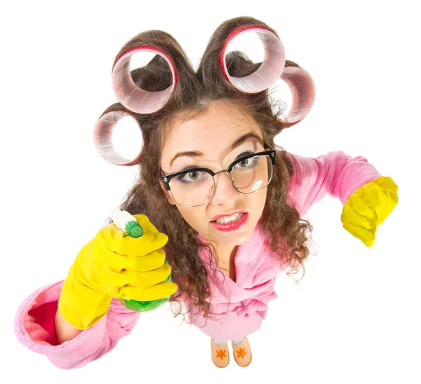 Grappige huisvrouw met een nerd bril — Stockfoto