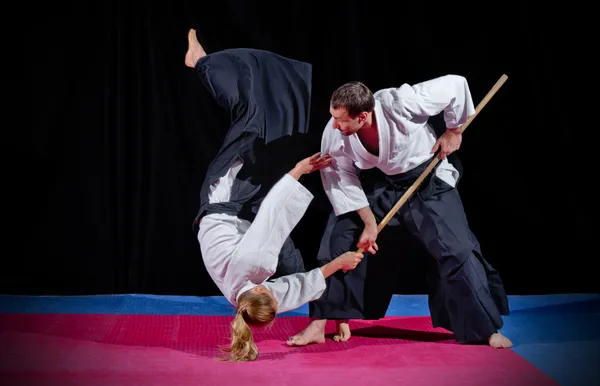 Fight between two aikido fighters — Stock Photo, Image