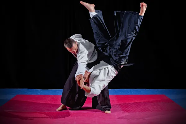 Iki aikido savaşçıları mücadele — Stok fotoğraf