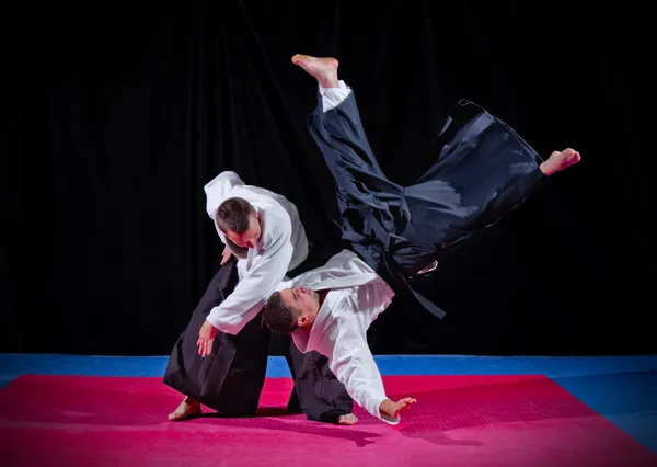 Iki aikido savaşçıları mücadele — Stok fotoğraf