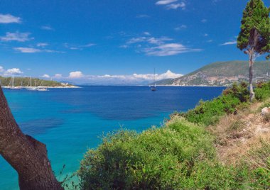 Kefalonia adasındaki Fiscardo 'da yatlar