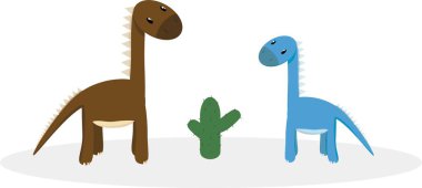 İki renkli dinozor çocuksu bir resim