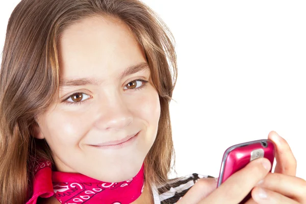Chica llamando por teléfono celular aislado sobre blanco —  Fotos de Stock