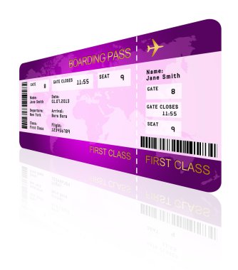 havayolu boarding pass bilet üzerinde beyaz izole
