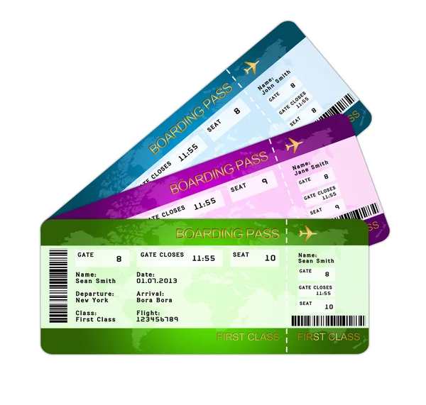 Fan of boarding pass ticketsover white — Stock Photo, Image