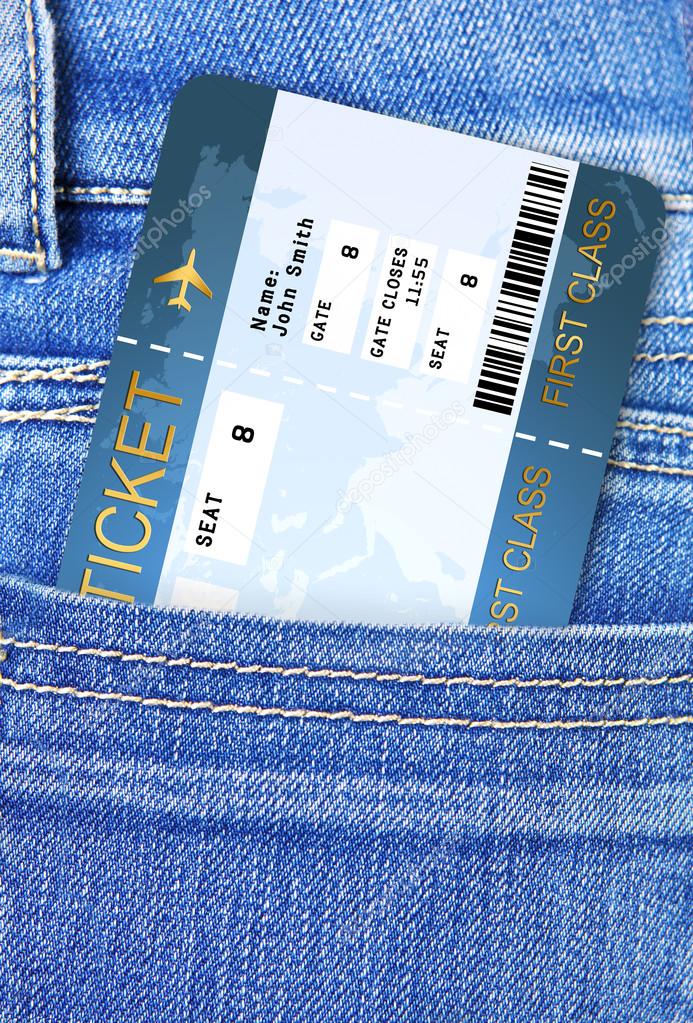 air ticket in jeans trousers pocket
