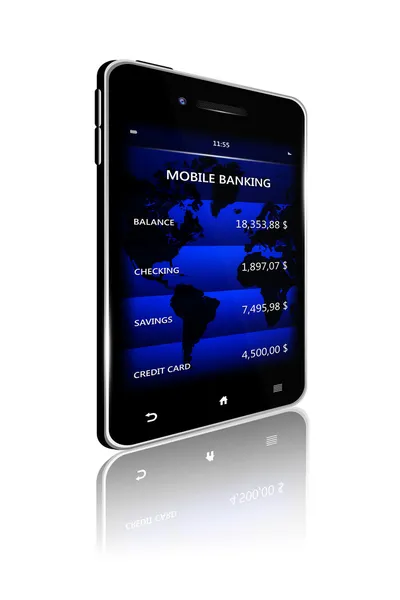 Mobile phone with bank account screen over white — Stock Photo, Image