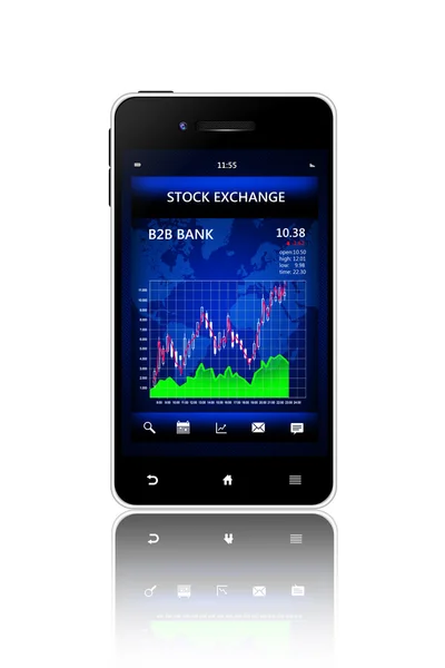 Teléfono inteligente de pantalla táctil de negocios con bolsa de valores — Foto de Stock