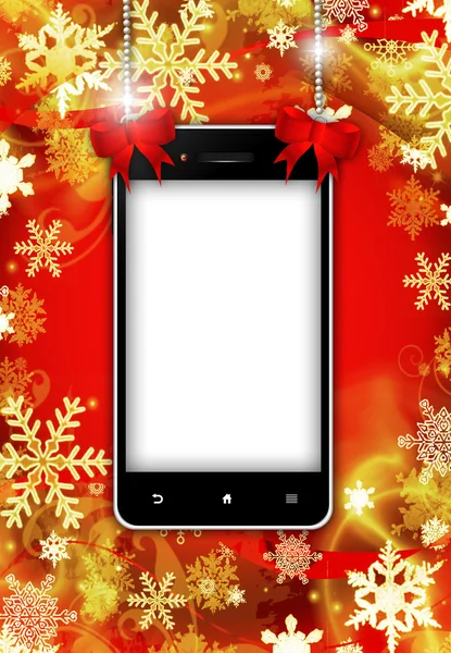 Hareket eden telefon ile Noel arka plan metni için bir yer — Stok fotoğraf