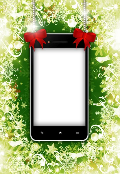 Hareket eden telefon ile Noel arka plan metni için bir yer — Stok fotoğraf