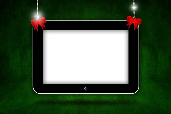 Tablett med plats för text över jul bakgrund — Stockfoto