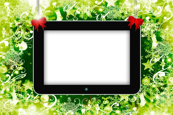 Tableta con lugar para texto sobre fondo navideño —  Fotos de Stock