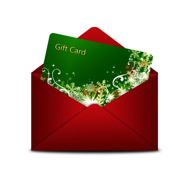 Christmas gift card in red envelope isolated over white — Stock Photo, Image