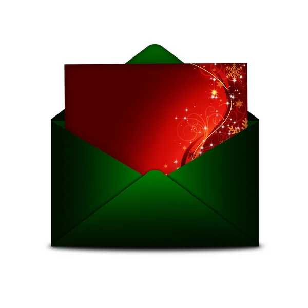 Christmas card in green envelope isolated over white — 图库照片