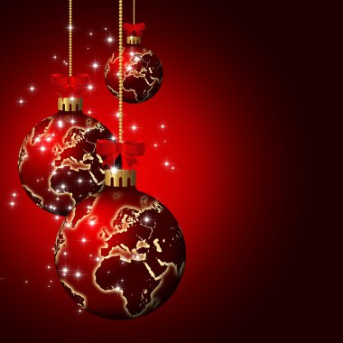 Noel cam topları koyu arka plan üzerinde dünya desenli