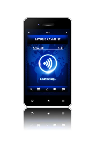 Cellphone with mobile payment connection over white — Stock Photo, Image