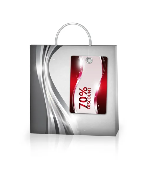 Alışveriş çantası ve indirim kartı üzerinde beyaz izole — Stok fotoğraf