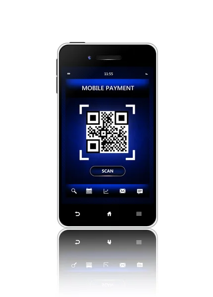 Мобильный телефон с QR кодом экрана изолированы над белым — стоковое фото