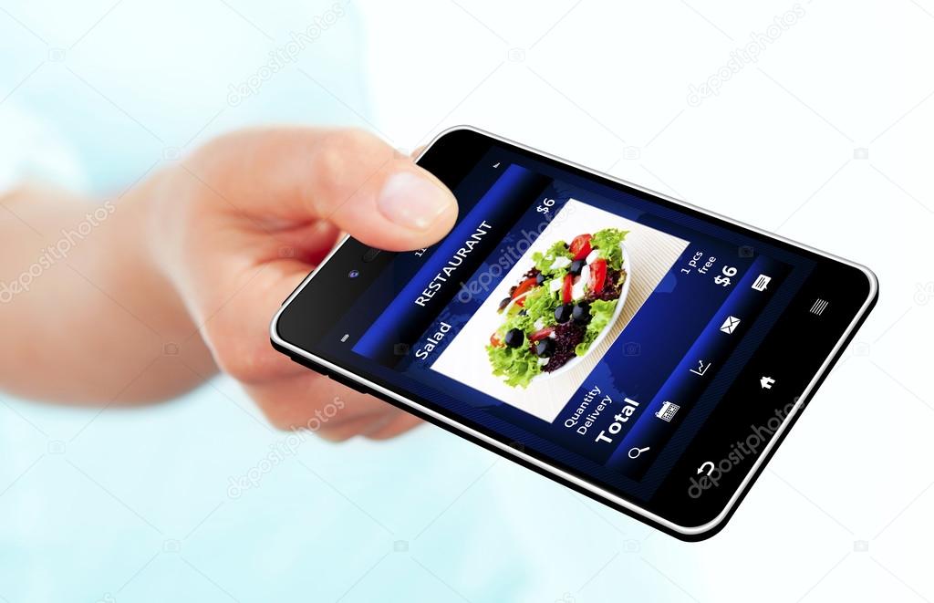 mobile phone with takeaway restaurant order screen isolated over