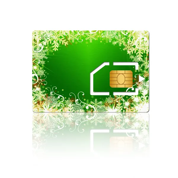Carta SIM di Natale con chip su sfondo bianco — Foto Stock