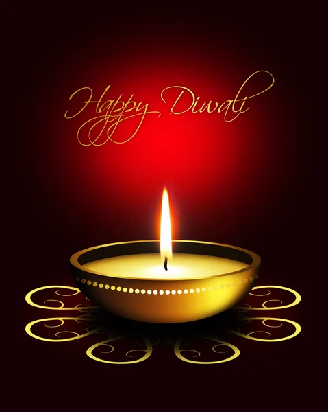 Oil lamp with diwali greetings over dark background — Stock Photo, Image