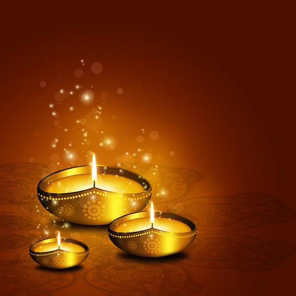 Lâmpada de óleo com plac para saudações diwali sobre fundo escuro — Fotografia de Stock