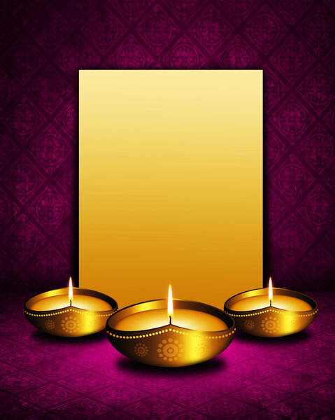 oil lamp with place for diwali greetings over dark background