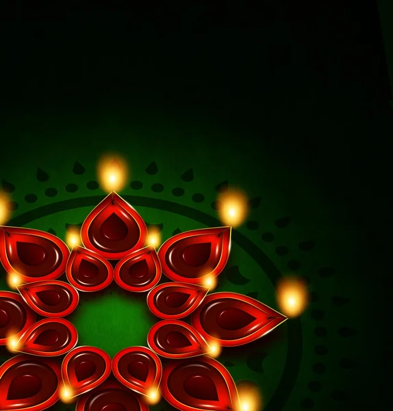 Lampada ad olio con diwali diya elementi su sfondo scuro — Foto Stock