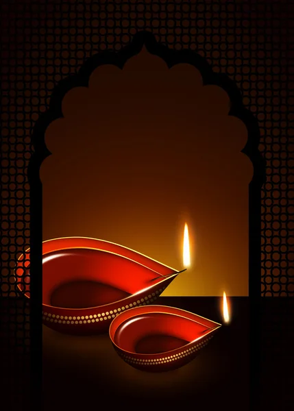 Öllampe mit Diwali-Diya-Elementen auf dunklem Hintergrund — Stockfoto