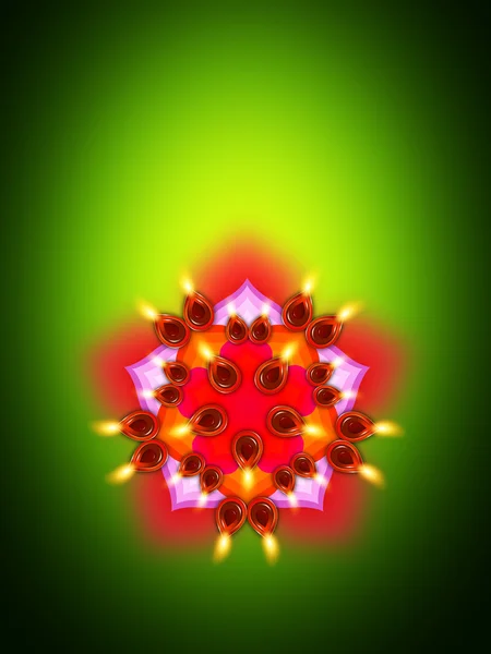 Oil lamp with diwali diya elements over green — Stock Photo, Image