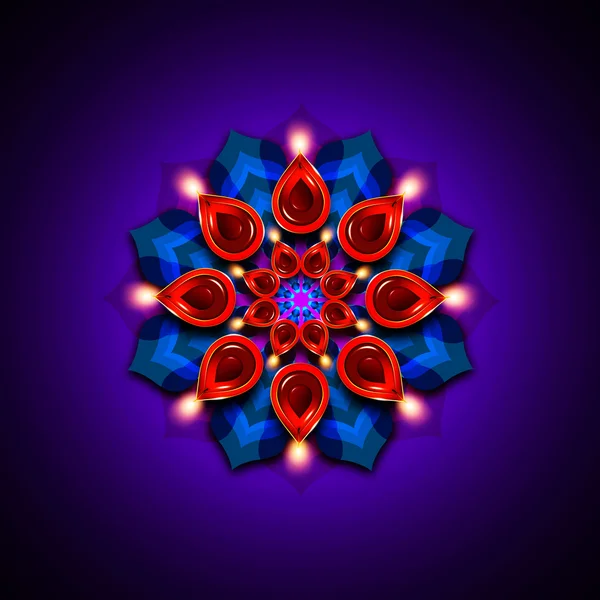 Rangoli med diwali diya element över mörk bakgrund — Stockfoto