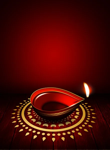 Oil lamp with place for diwali greetings over dark background — Stock Photo, Image