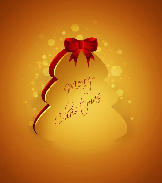 Christmas tree with greetings over golden background — Stock Photo, Image