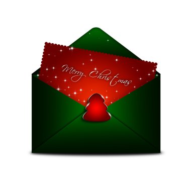 Beyaz arka plan üzerinde neşeli Noel kartı ile zarf