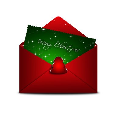 Beyaz arka plan üzerinde neşeli Noel kartı ile zarf