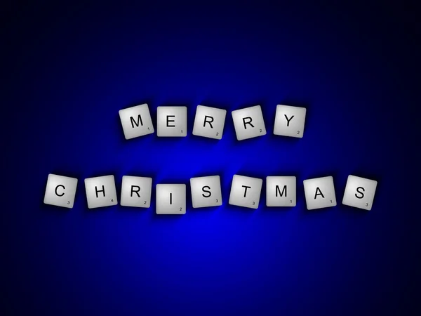 Scrabble letters spelling merry christmas greetings over dark — Stock Photo, Image