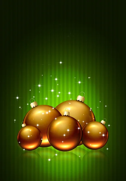 Golden glass balls over green christmas background — Stock Photo, Image