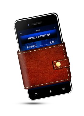 cüzdanı ve cep telefonu mobil ödeme ekran ile