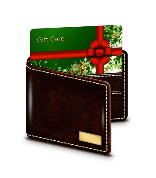 Δώρο κάρτα στο πορτοφόλι πάνω από το λευκό φόντο — Φωτογραφία Αρχείου