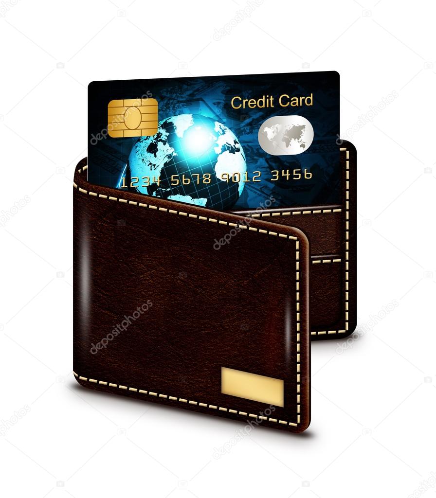 credit card in wallet over white background