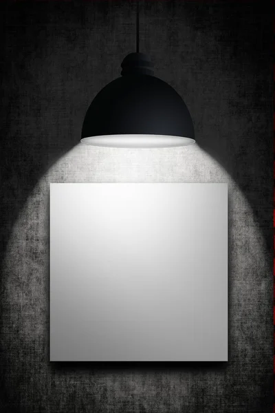 White blank and lamp hanging on grunge wall — Stock Photo, Image