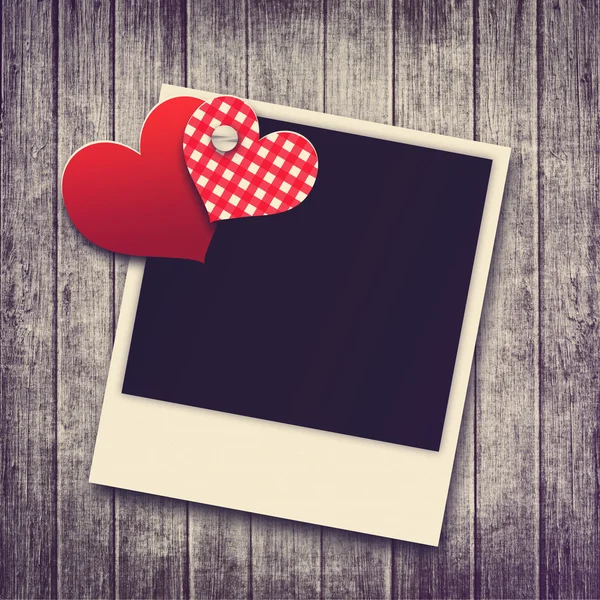 Grunge valentine background with two hearts and photo — Stock Photo, Image