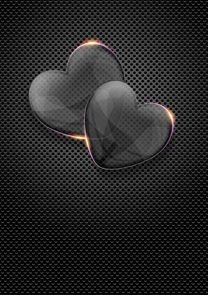 Glass valentine hearts over dark metal background — Stock Photo, Image