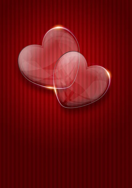 Koyu kırmızı zemin üzerine cam Sevgililer günü kalpleri — Stok fotoğraf